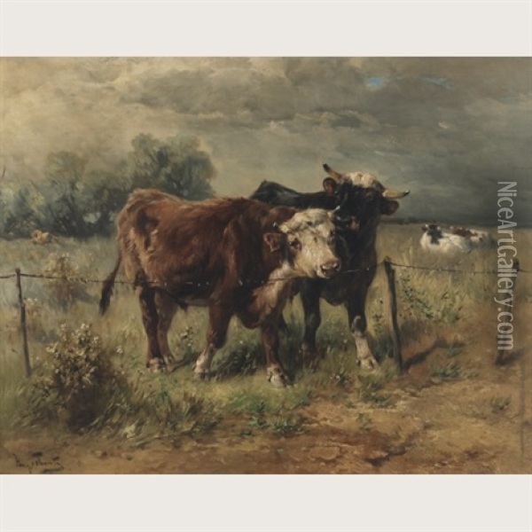 A Frisky Bull Oil Painting - Henry Schouten