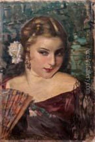 Ragazza Con Ventaglio Oil Painting - Arnaldo Delisio