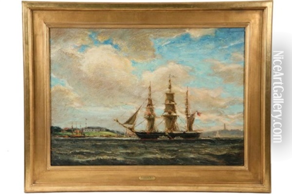 Uss Hartford Off New London Oil Painting - Reynolds Beal