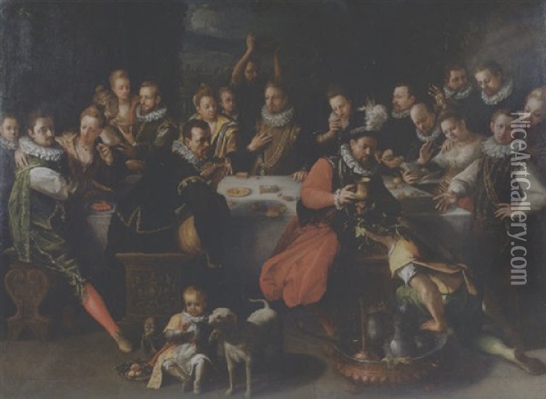 A Nobleman With Distinguished Guests At A Banquet Oil Painting - Joos van Winghe