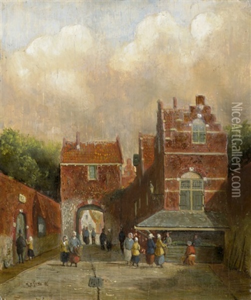 Ansicht Eines Stadttors In Holland Oil Painting - Johannes Franciscus Spohler