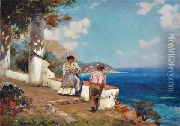 Terrazza Ad Amalfi Oil Painting - Carlo Brancaccio