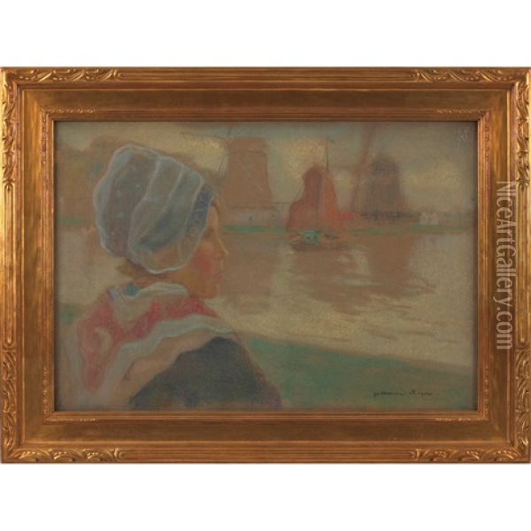 Breton Girl On Shore Oil Painting - Guillaume Georges Roger