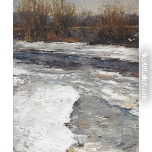 A Snow Covered Stream Oil Painting - Laszlo Mednyanszky