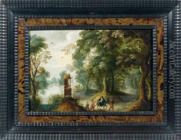 Paysage De Foret Avec La Fuite En Egypte Oil Painting - Abraham Govaerts