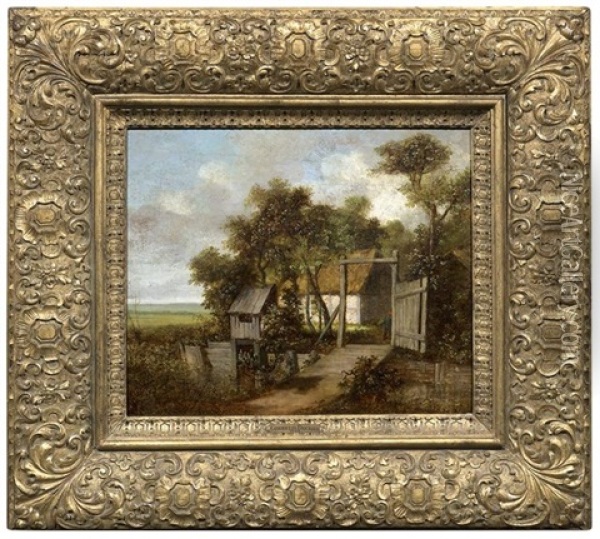 Baumumstandene Bauernkate In Hollandischer Flachlandschaft Oil Painting - Cornelis Gerritsz Decker