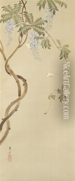 Flowering Wisteria Oil Painting - Sakai Hoitsu