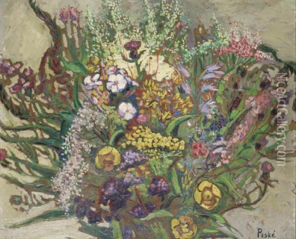 Bouquet Of Flowers Oil Painting - Jean Misceslas Peske