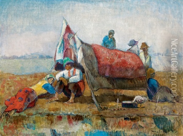 Resting By The Tent Oil Painting - Bela Ivanyi Gruenwald