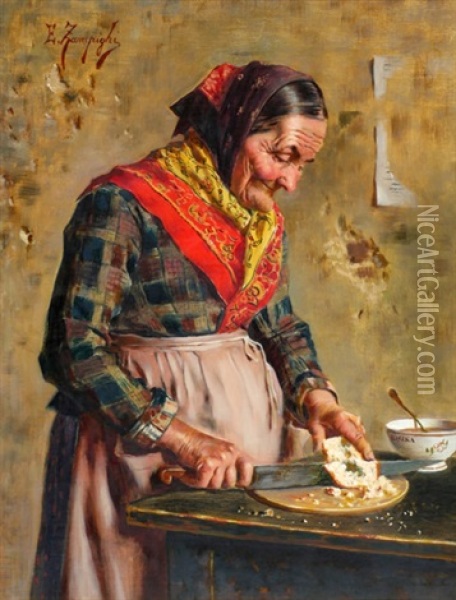 A Frugal Meal Oil Painting - Eugenio Zampighi