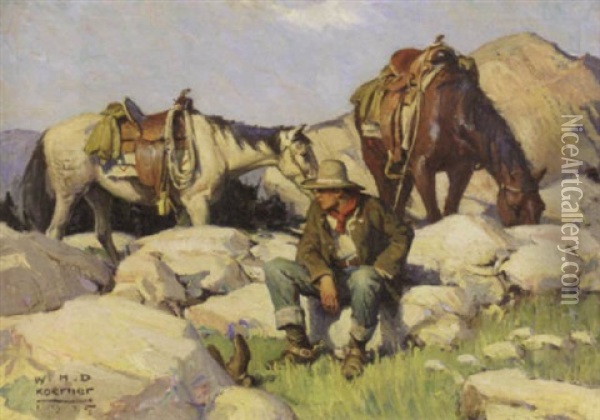 Once In The Saddle Oil Painting - William Henry Dethlef Koerner