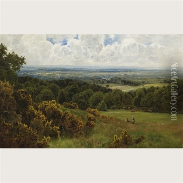 View From Leith Hill, Surrey Oil Painting - John Clayton Adams