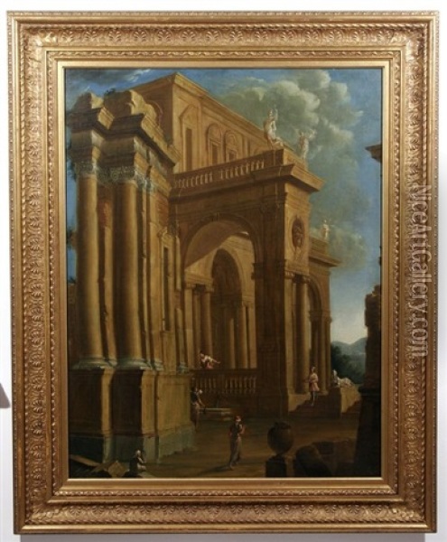 Capriccio Of Roman Ruins Oil Painting - Giovanni Paolo Panini