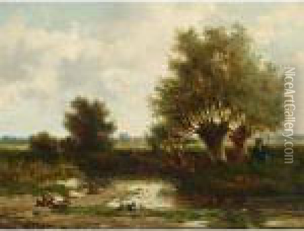 An Angler On The Waterfront Oil Painting - Willem Roelofs