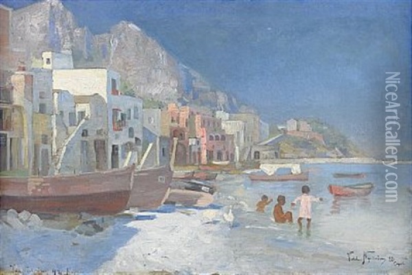 Hamnen Capri Oil Painting - Valdemar Nystroem