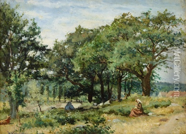 Kvinna I Landskap Oil Painting - Johan Ericson