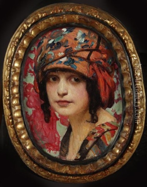 Portrait De Jeune Femme Au Turban Oil Painting - William Julien Emile Laparra