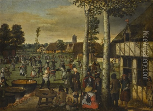 Peasants Merrymaking At A Village Kermesse Oil Painting - Hans van Wechlen