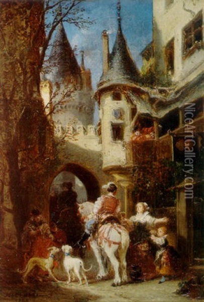 L'entree De La Ville Medievale Oil Painting - Jules Achille Noel