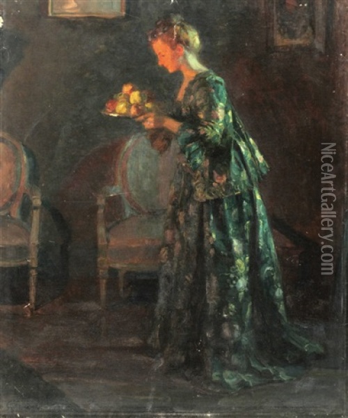 Woman Serving Fruit Oil Painting - Jules Alexandre Gruen