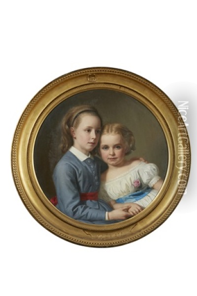 Portrait De Deux Enfants Oil Painting - August Heinrich Georg Schiott