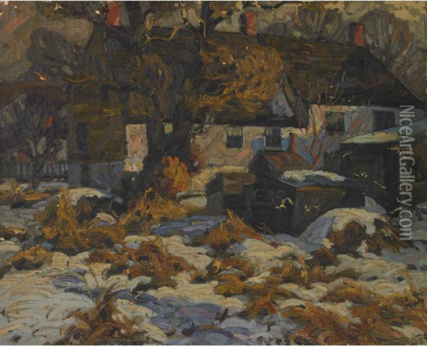 Winter In The Village Oil Painting - Charles Basing