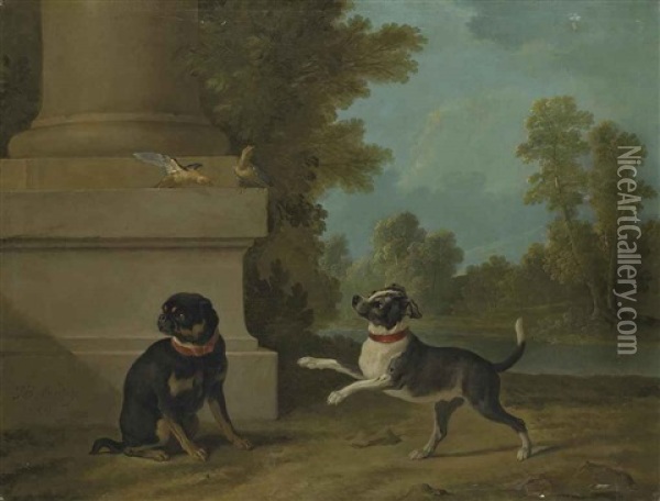 Dogs Playing With Birds In A Park Oil Painting - Jean-Baptiste Oudry