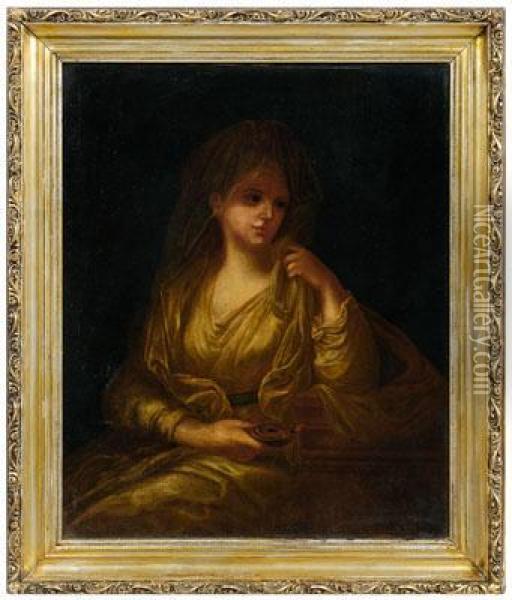 A Vestal Virgin Holding An Oil Lamp Oil Painting - Angelica Kauffmann