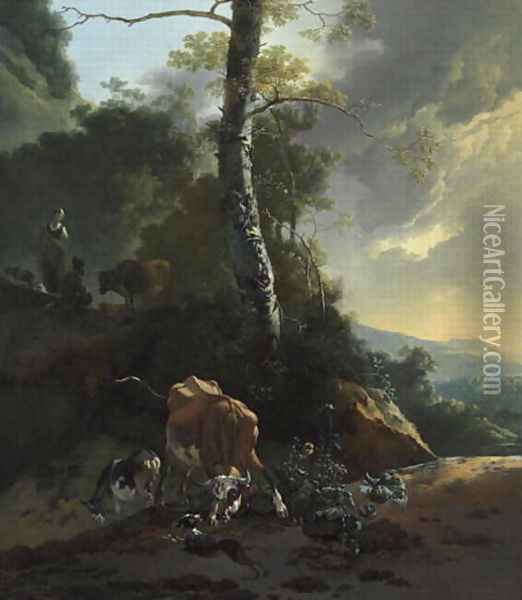Landscape with Enraged Ox, 1665-70 Oil Painting - Adam Pynacker