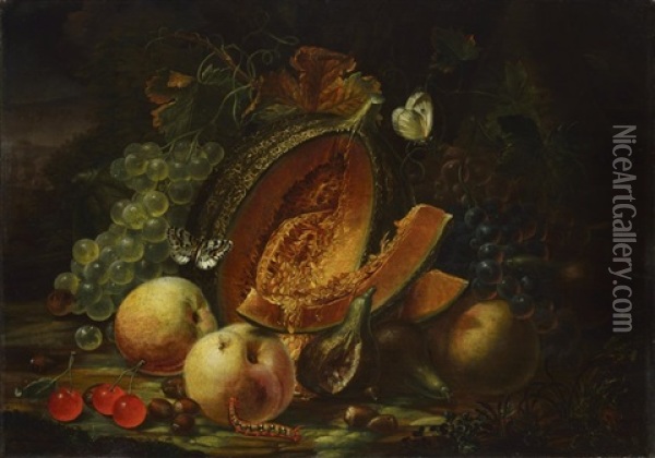 Still Life With Fruit Oil Painting - Caspar Hirschel