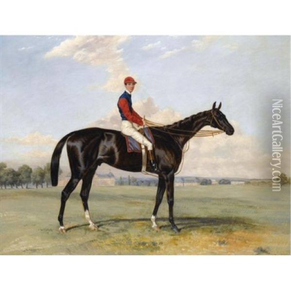 Comte Frederic Lagrange's "black Prince" With Quinton Up, At Chantilly Oil Painting - Harry Hall