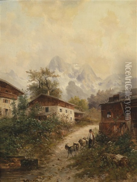 Motiv Aus Der Gegend Um Lofer, Im Hintergrund Die Steinberge Oil Painting - Emil Barbarini