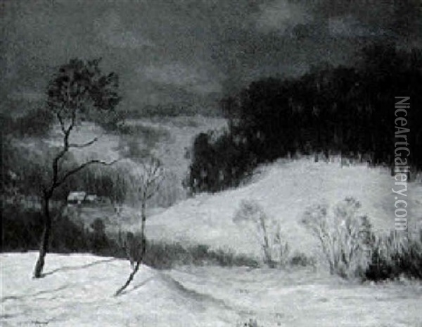 Nocturn Winter Landscape Oil Painting - William R. C. Wood