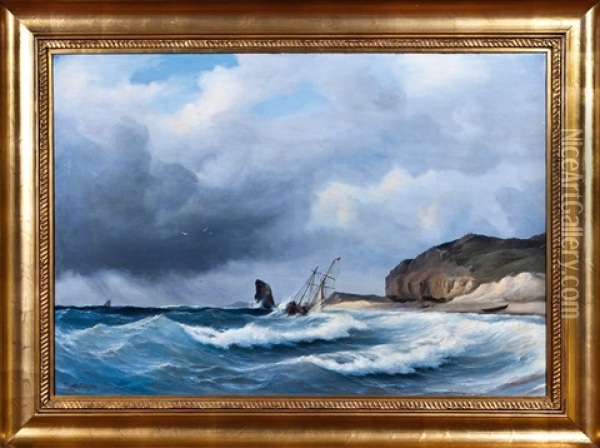 Skuter Ved Klippekyst Oil Painting - Vilhelm Melbye