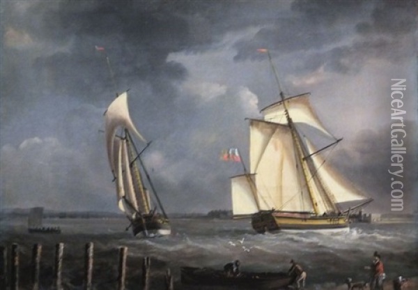 Vessels Approaching Portsmouth Oil Painting - Thomas (Captain) Elliott