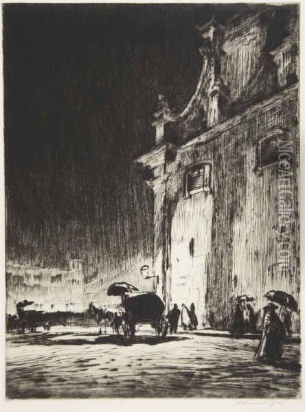 A Rainy Night In Rome Oil Painting - Muirhead Bone