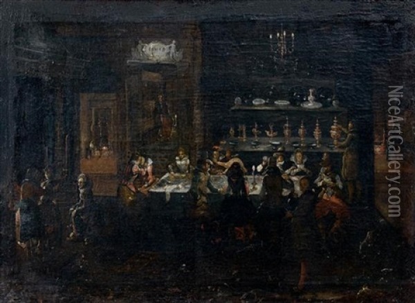 Scene De Banquet Nocturne Oil Painting - Louis de Caullery