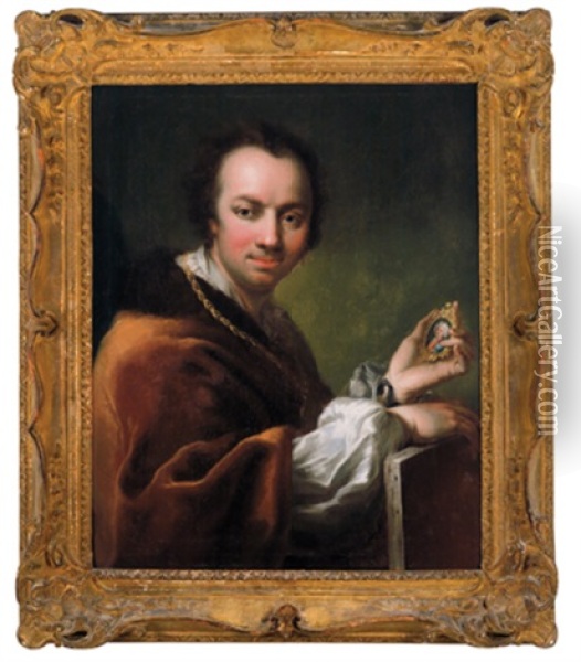 Selbstportrat Des Wiener Hofmalers Martin Van Meytens (1732-1770) Oil Painting - Martin (Martinus I) Mytens