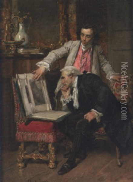 Gentlemen Connoisseurs Oil Painting - Victor Joseph Chavet