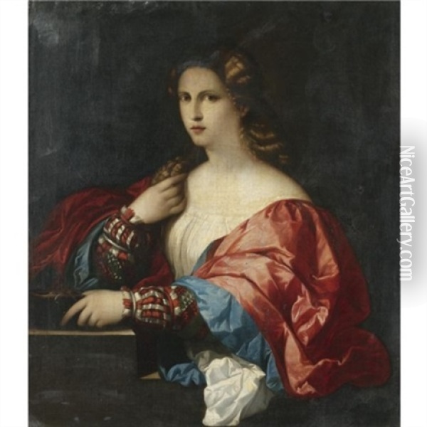 Portrait Of A Young Woman, Half Length (la Bella) Oil Painting - Jacopo Palma il Vecchio