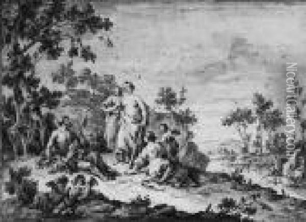 Hercules And Omphale In A Landscape Oil Painting - Giuseppe Zais