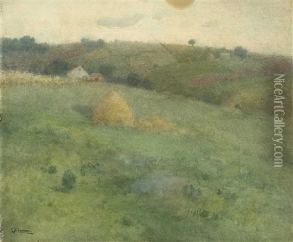 Haystack And Rolling Hills Oil Painting - Charlotte Buell Coman