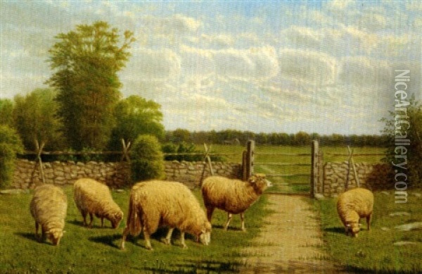 The Grazing Flock Oil Painting - Clinton Loveridge