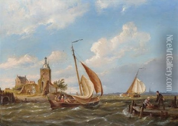 On The Isle Of Tholen, Holland (+ Kampen, On The Zuiderzee, Holland; Pair) Oil Painting - Pieter Cornelis Dommershuijzen