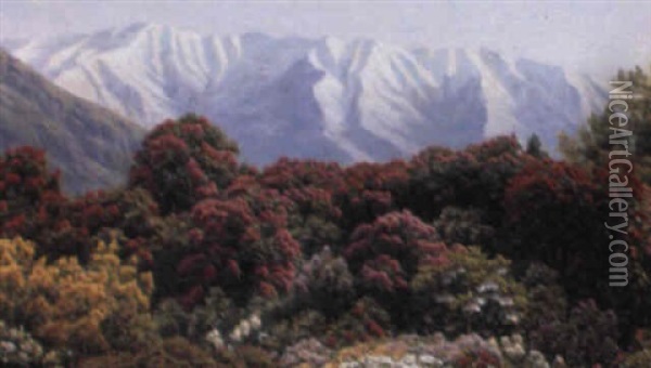 Parti Fra Alperne Med Blomstrende Rhododendroner Oil Painting - Henrik Gamst Jespersen