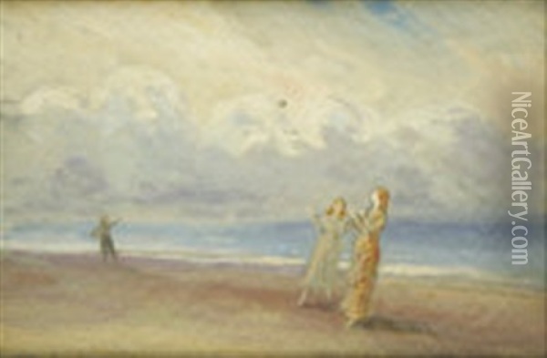 Children Playing On A Beach Oil Painting - George Russell