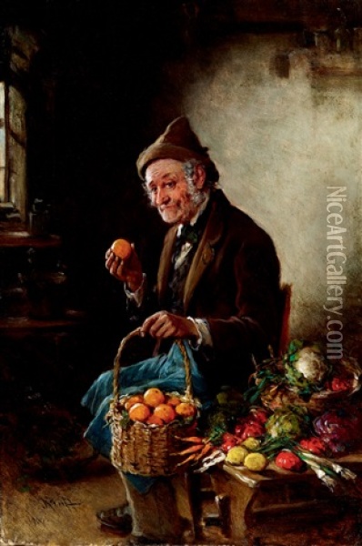 Fruit Seller Oil Painting - Hermann Kern