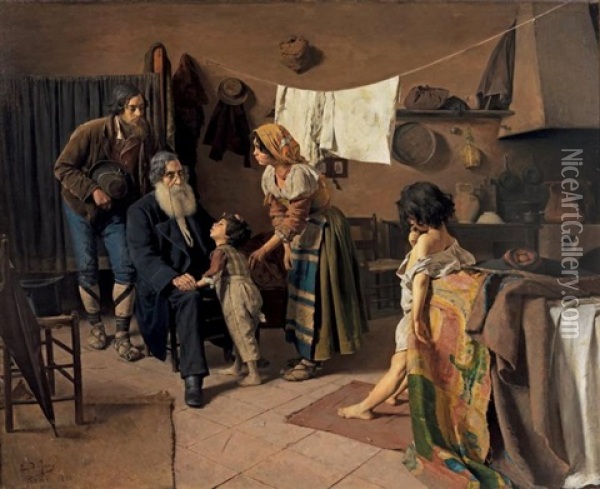 La Visite Du Medecin Chez Des Paysans Italiens Oil Painting - Edouard De Jans