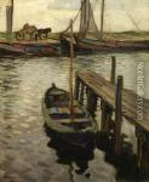 A Pier With A Boat Oil Painting - Bernard, Ben Viegers