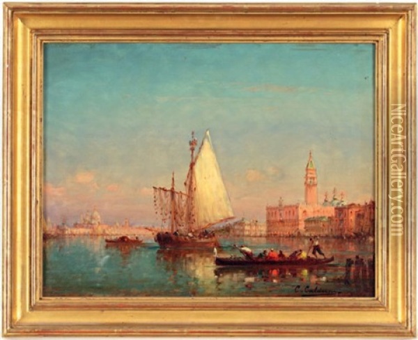 Le Palais Des Doges, Et Le Quai Des Esclavons Oil Painting - Charles Clement Calderon